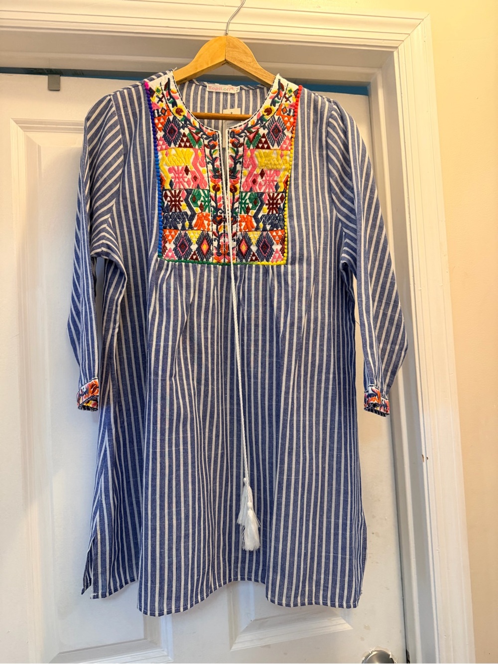 Top It Off | Striped Blue & White Embroidered Casual Tunic Dress